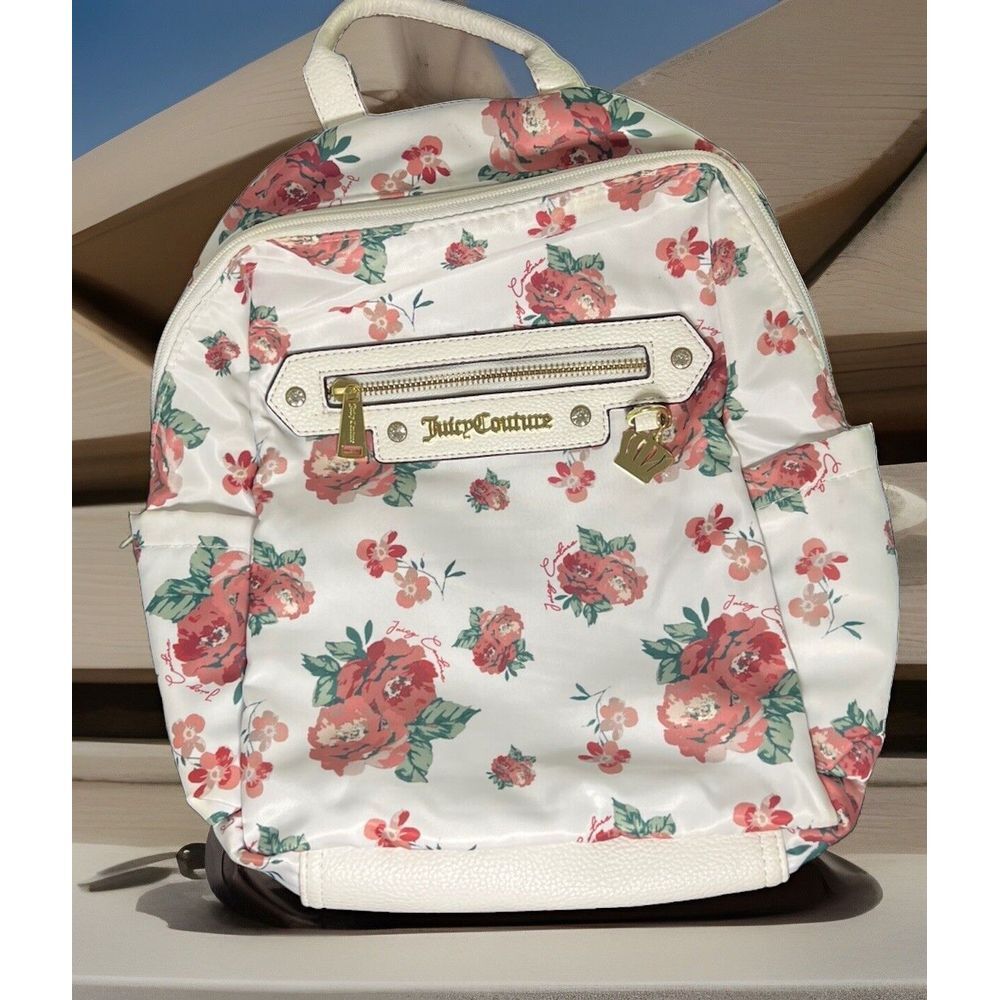 Juicy Couture- White/Red Roses Jeweled‎ Medium Backpack  Floral Backpack New